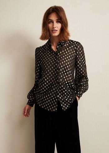 Phase Eight Tate Spot Jacquard Shirts Black USA | 3926847-DI